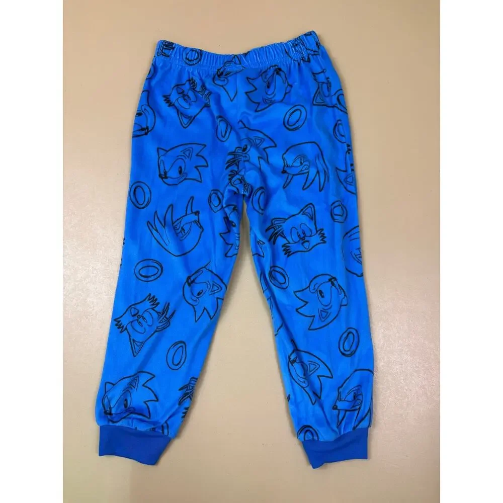 Sonic the Hedgehog Pajama Pants Kids Size 4 Blue Fleece Tails Knuckles NWOT